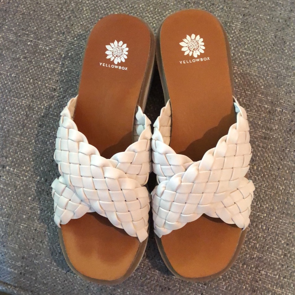 Yellow Box White Woven Platform Slide Sandals - Picture 4 of 4
